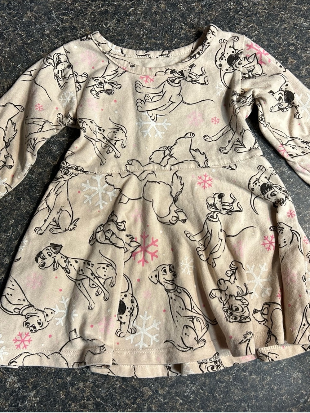 Disney Beige Dalmatian Print Dress with Pink & White Snowflakes